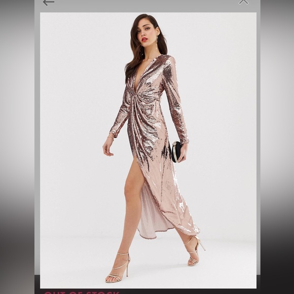 ASOS asymmetric plunge maxi dress in sequin - Picture 3 of 14